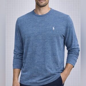 -Polo Ralph Lauren L/S Crewneck Tee Shirt Blue Chambray w/White Rider Mens Large